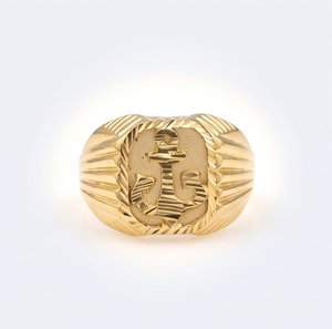 DIVYORO Bague signet classique pour homme avec motif ancre plaqué or pour les occasions festives - Product Image 1