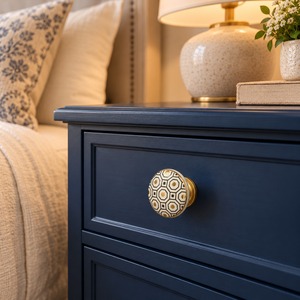 Poignée de meuble en céramique géométrique SHUBHAM, noire et or, ronde, pour tiroir, armoire, commode, poignée décorative - Product Image 3
