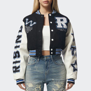 Women’s Cropped <b>Leather</b> Varsity <b>Jacket</b> Custom Baseball Style with Embroidery, University & College <b>Jacket</b> - Product Image 1