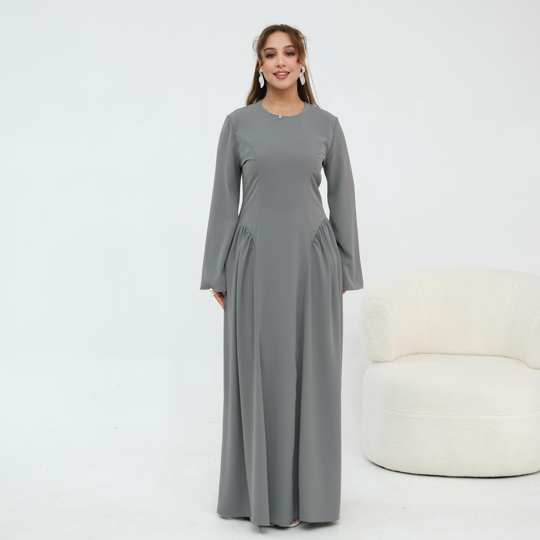 knee length dresses for ladies Aurora Modest White Dress Formal Evening Modest Wedding Dresses, Nikkah, Graduation, Formal, Daily, Abaya Store Near Me