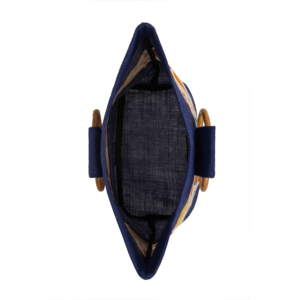 Sac fourre-tout en toile Eco-World, bleu marine, motif lettres, sérigraphié, design à panneaux, poignées en bois, ouverture supérieure, sac tendance - Product Image 5