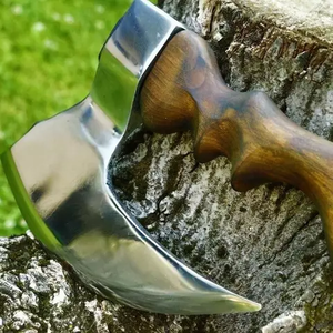 Hacha Vikinga Hecha a Mano de Acero al Carbono, Cuchillo para Pizza de Acero de Damasco para Camping y Aplicaciones de Corte - Product Image 5