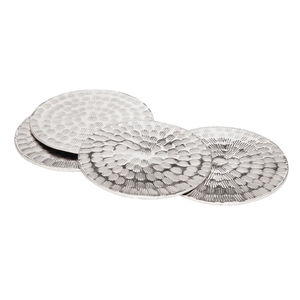 Hammered Metal <b>Coasters</b> Set of 4 <b>Silver</b> Round Stainless Steel Drink <b>Coasters</b> Modern Wholesale Table Mats for Home Hotel - Product Image 1