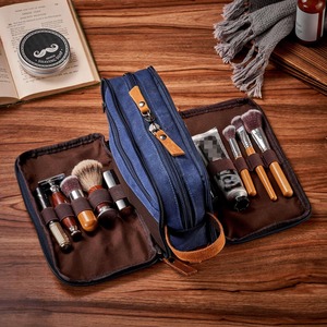 Leather Canvas Toiletry Bag Travel Organizer Waterproof Cosmetic Storage Dopp Kit Large <b>Case</b> Travel Bag LCTB-0052 - Product Image 5