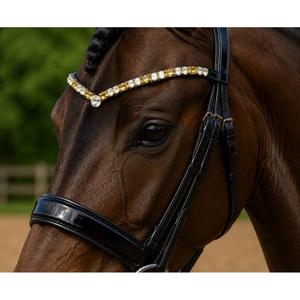 Bandeau de tête en cuir et caoutchouc HMGLOBAL Luxury, avec cristaux blancs taille émeraude, pour dressage et saut d'obstacles - Product Image 5