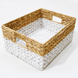 <b>Rectangular</b> Water Hyacinth Eco-Friendly Storage <b>Baskets</b> Handles Nordic Style Multi-Purpose Organizer Home Neatening Simple Style - Product Image 4