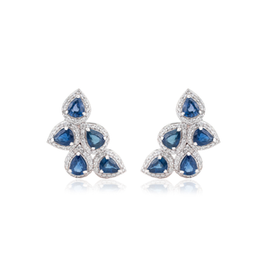 Magníficos Pendientes de Fiesta con Forma de Alas de Halo con Zafiros Azules y Diamantes, Oro Blanco Sólido de 14K, Joyería Fina - Product Image 1