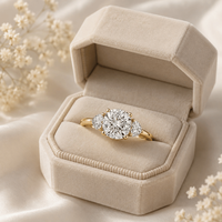 Bague Trio de Créateur à Taille Coussin avec Diamant Solitaire en Forme de Cœur Cultivé en Laboratoire, en Argent Sterling 925, Bijou Fin pour Femme, Cadeau de Fiançailles