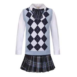 Uniforme Escolar para Niñas de Primaria, Chaleco Oxford de Punto con Lazo y Falda a Cuadros, Conjunto para Niñas - Product Image 1