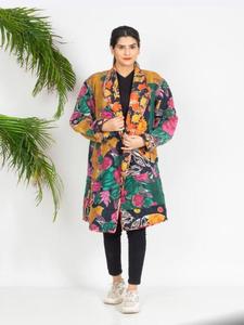 Handmade Kantha Jacket for Women Cotton <b>Quilted</b> Reversible Vintage Block Print Boho Ethnic <b>Winter</b> Coat Sustainable Fashion - Product Image 1