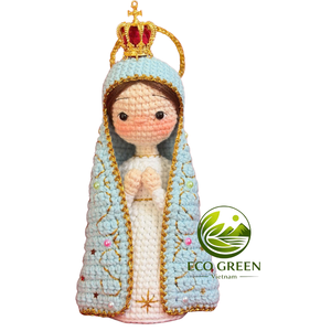 Muñeca Religiosa Católica de Ganchillo, Virgen María con Rosario y Corona, Figura Cristiana Hecha a Mano, Decoración para Altar del Hogar, Regalo - Product Image 1