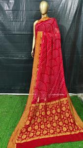 Sari de lujo de crepé de gasa puro con diseño dibujado a mano, sin arrugas, para fiesta, con blusa, ropa tradicional india - Product Image 2