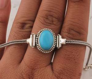 Bracelet en argent sterling 925 fait main avec turquoise pour le festival Rakhi Raksha Bandhan, marque Seaila, unisexe, serti clos, cadeau tendance - Product Image 5