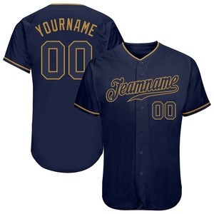 Maillot de baseball authentique OMMIZ INDUSTRY personnalisé bleu marine-ancien or, le plus vendu en gros - Product Image 1