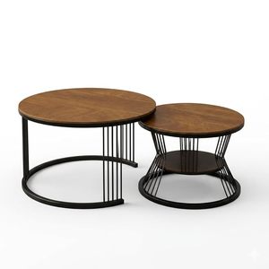 Table basse ronde à emboîter, style industriel, structure en métal, plateau en MDF et marbre |   Tables d'appoint empilables pour salon, table de bureau à domicile - Product Image 1