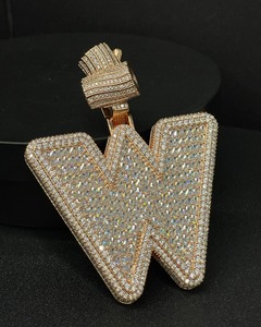 Pendentif personnalisé en moissanite VVS avec lettre initiale, style hip-hop, serti de diamants baguette 3D en argent 925, bijoux fins pour homme - Product Image 3