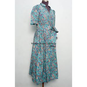 Vestido Midi de Algodón Puro para Mujer, Estampado Floral Hecho a Mano, Estilo Casual para el Día a Día, para Fiestas, Estilo Dulce con Patrón Sólido - Product Image 5