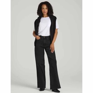 Jean en denim taille haute pour femme, coupe large, délavage foncé, longueur intégrale, style décontracté, couleur unie, 100 % coton, idéal pour l'automne - Product Image 3