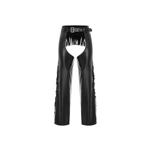 Pantalones Ecuestres de Cuero con Panel de Mezclilla y Detalles de Cremallera para Montar a Caballo - Product Image 3