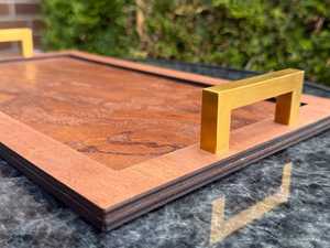 Elegant Wooden Serving Tray With Golden Handle for Arabic Coffee Dates Ramadan Hospitality Islamic Home and Hotel Decoration Use - Product Image 5