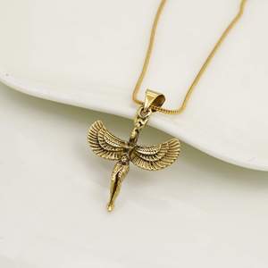 Gold Plated Winged <b>Angel</b> Pendant <b>Charm</b> Vintage Style Unisex Fashion Jewelry Alloy Necklace - Product Image 3