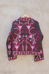Chaqueta de Algodón Floral Bordada a Mano, Transpirable, con Cuello Mandarín, Frente Abierto, Largo Regular, Unisex, Elegante, para Otoño - Product Image 2