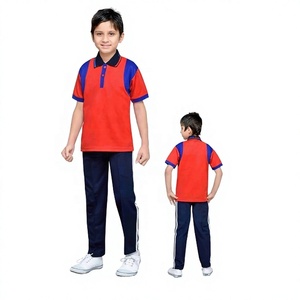 New Product Promotional Primary School Boys Front Back Same Style Knitted <b>T</b> Shirt with Two Piping <b>Track</b> Pant - Product Image 1