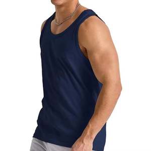 Débardeur de sport pour hommes, style stringer, rayé, noir et bleu, pour fitness et musculation, vente en gros - Product Image 3