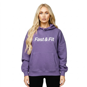 Sudadera con capucha informal para mujer, personalizable al por mayor con logo, estilo urbano, hombros caídos, transpirable, de punto. - Product Image 1