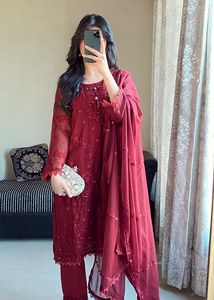 Women's Designer Pure Silk <b>Top</b> Plazzo and Dupatta Set with Hand Work Fancy Latkan <b>Top</b> Occasions Made in India - Product Image 3