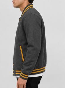 Chaqueta Varsity Gris Oscuro para Hombre con Ribete Naranja, Cuello Alto, Logotipo Frontal, Cierre de Botones, Corte Regular, Estilo Casual para Otoño, Exterior de Algodón - Product Image 4