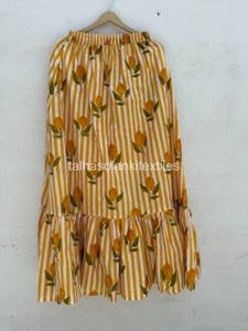Jupe trapèze pour femme à taille élastique, imprimé citron rayé, en mousseline, longueur mi-mollet, style Prairie Chic, pour l'été - Product Image 2