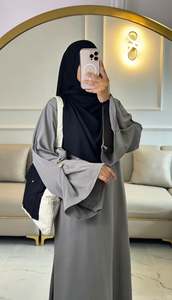 Abaya Modeste Grise à Motifs Floraux en Polyester pour Femme, Longue, Manches Longues, Poignets Évasés, Ample, Respirante, Infroissable, Robe de Mariage Musulmane - Product Image 2