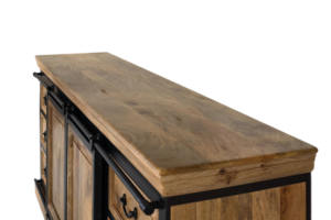 Buffet de rangement minimaliste industriel moderne en bois de manguier massif avec structure en fer noir pour la maison - Product Image 3