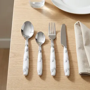 Ensemble de couverts multifonctionnels jetables en résine et acier inoxydable poli miroir, design de style américain, pour les fêtes - Product Image 5