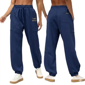 Pantalones Deportivos Cargo de Felpa Azul Marino, Cintura Media, Cordón Ajustable, Corte Regular, Largos, Casuales, de Verano, Impermeables, Transpirables, con Bolsillos - Product Image 1