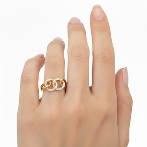 Anillo de Cadena con Círculos Entrelazados de Oro Rosa Puro de 14K con Diamante Cultivado en Laboratorio Certificado por GIA, Regalo para el Día de la Madre - Product Image 4