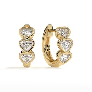 Modern Style Heart Cut Diamond Hoop Earrings Lab Grown 14K Solid Gold Wedding Proposal Fine Jewelry for <b>Bride</b> - Product Image 1