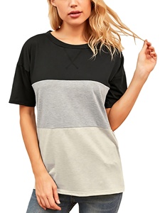 T-shirt à col rond et manches courtes pour femme, coupe ample, pull-over, streetwear, t-shirts color block pour femme - Product Image 1