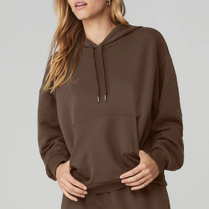 Sweat-shirt de sport en polaire pour femme, couleur unie, pull à capuche tendance pour couple, hiver - Product Image 5