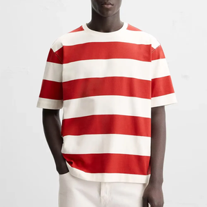 T-shirt Ringer Cropped Boxy à Col Rond de Haute Qualité pour Hommes, Impression Sérigraphique Personnalisée, 100% Coton Lourd, T-shirt Oversize à Motif - Product Image 1