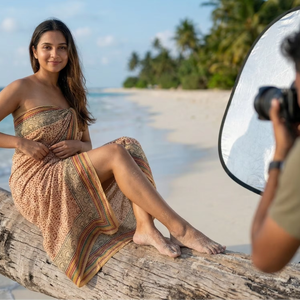 Indian Hand Block Print Silk Border Floral Bandeau Pareo Sarong Beach Cover-Up Women's Eco-Friendly Lightweight Summer Cotton - Product Image 1