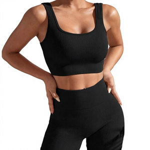 Conjunto de 2 Piezas de Shorts de Yoga Acanalados de Cintura Media, Sin Costuras, Elásticos en 4 Direcciones, Color Sólido, Tallas Grandes, Ecológicos y Transpirables para Mujer - Product Image 4