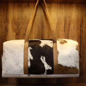 กระเป๋าหนังแท้ทรงดัฟเฟิล หนังวัวแท้ กระเป๋าเดินทางสไตล์วินเทจ ความจุขนาดใหญ่ กระเป๋าใส่สัมภาระสำหรับวันหยุดสุดสัปดาห์ ปิดด้วยซิป แฟชั่น LHDB-0028 - Product Image 1