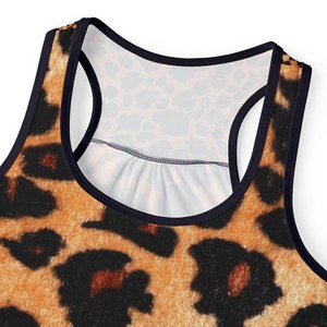 Camiseta sin mangas con estampado de leopardo para mujer, de punto elástico, transpirable, informal, con cuello redondo, chaleco deportivo con logo frontal - Product Image 4