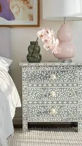 Bone Inlay <b>Console</b> Stool Modern Floral Design Handmade Eco-Friendly <b>Black</b> Resin Bedroom Living Room Furniture FAIZA CRAFT - Product Image 6