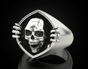 Bague en argent 925 avec bouclier tête de mort, style gothique horrifique, large, pour hommes et femmes, bijou fantaisie tendance - Product Image 2