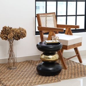 Elegant design geometric brass <b>side</b> <b>table</b> features a stacked pebble design in matte <b>black</b> and hammered brass - Product Image 6