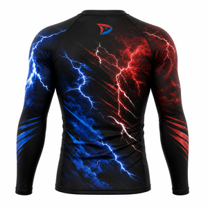 Chemise de sport pour homme à manches longues, protection anti-UV, imprimé intégral, motif éclairs rouges et bleus, séchage rapide, polyester - Product Image 2
