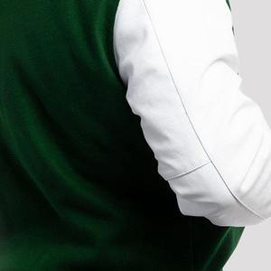 Green <b>White</b> <b>Mens</b> Varsity <b>Jacket</b> Wool Blend Letterman Coat Button Front Sleeve Patch Pocket College Style - Product Image 4